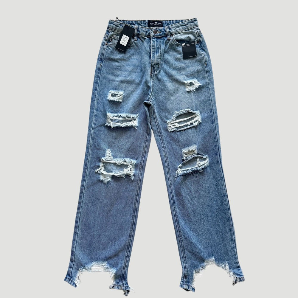 Parker Jeans High Rise Wide Leg Distressed Shark Bite Hem Blue Sz 3 26NWT Grunge